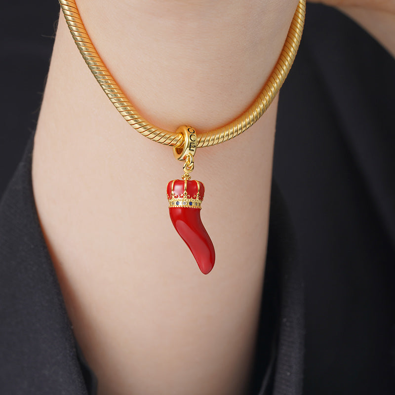 Lucky Horn Pendant Dangle Charm Sterling Silver 18K Gold Plated_3