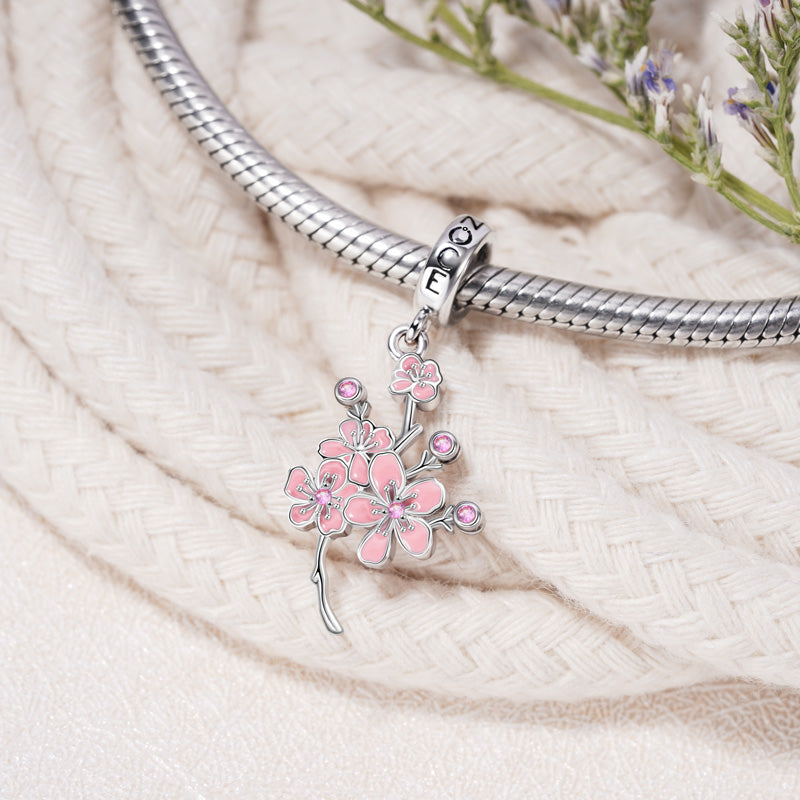 Cherry Blossoms Pendant Dangle Charm Sterling Silver_3