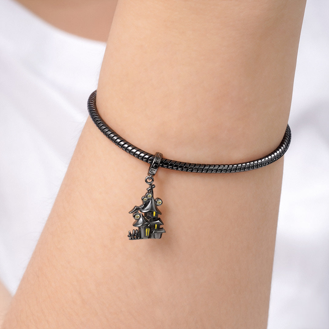 Ghost Castle Pendant Dangle Charm 925 Sterling Silver Inlaid with Gemstones Gift for Halloween_3