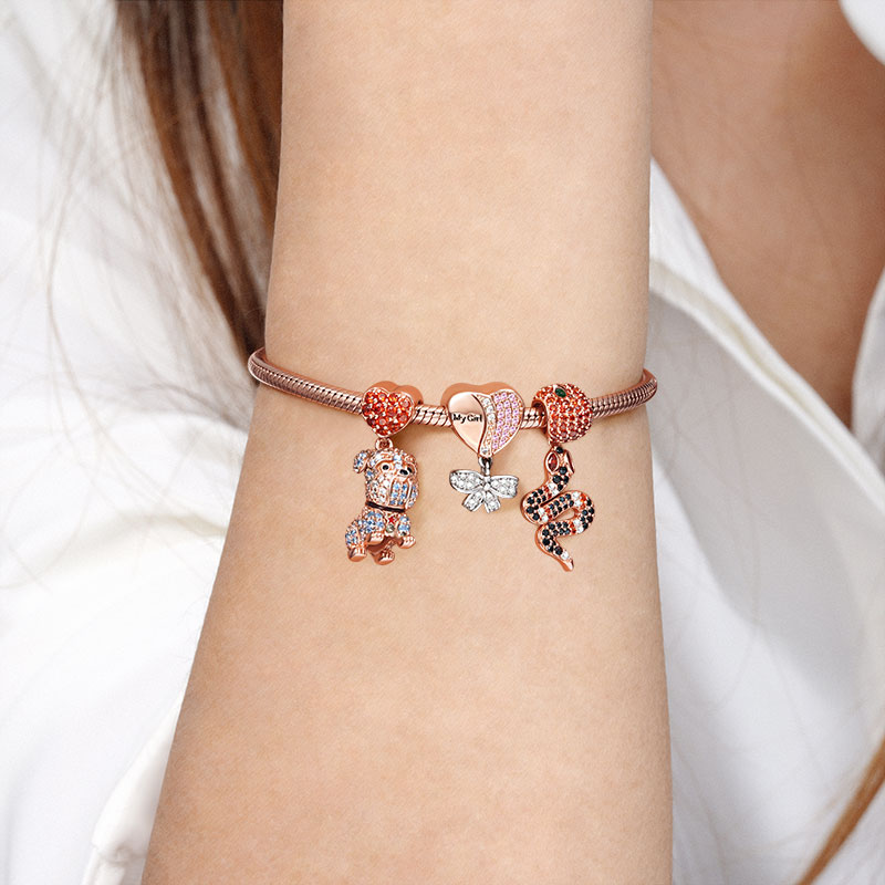 Gnoce "Forbidden Fruit" Snake and Apple Pendant S925 Sterling Silver Charm 18k Rose Gold Plated_2