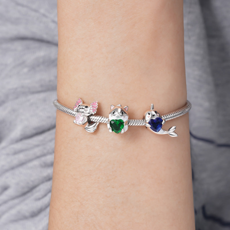 Cute Hamster Embraces Heart Gemstone Charm Bead 925 Sterling Silver_3