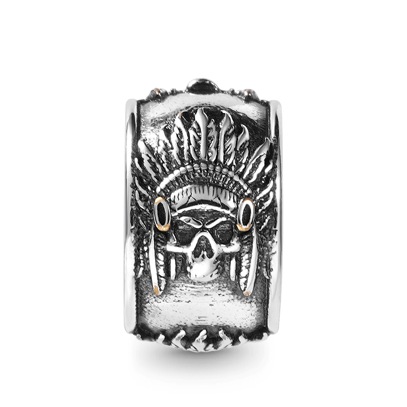 Indian Chief Skull Men's Vintage Bead S925 Sterling Silver with Gift Copper Black Leather Men's Bracelet Jewelry for Men_2