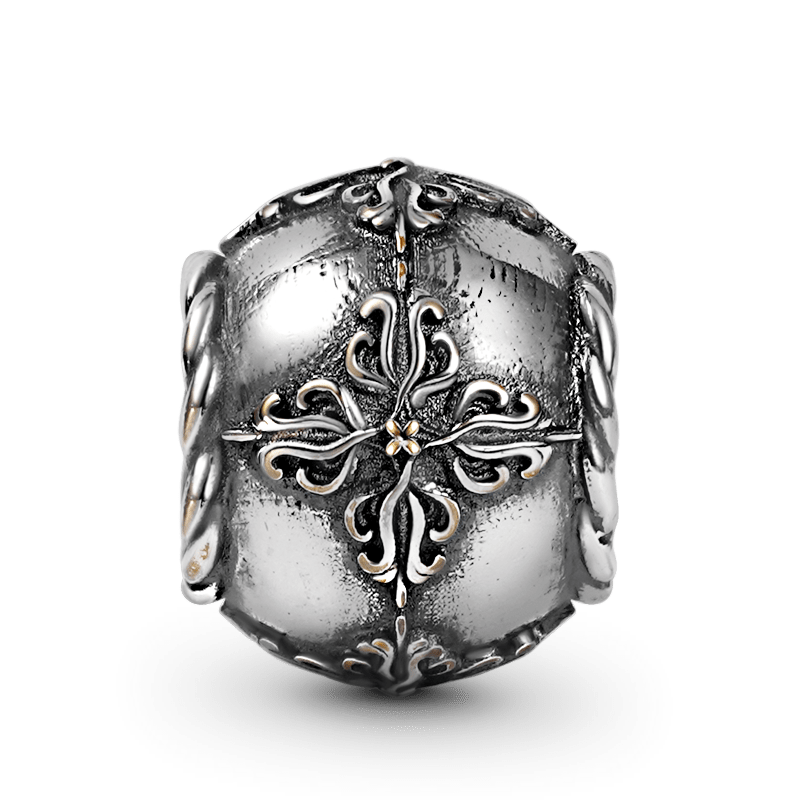 Vintage Pattern Men's Bead S925 Sterling Silver with Gift Copper Black Leather Men's Bracelet Jewelry for Men_2