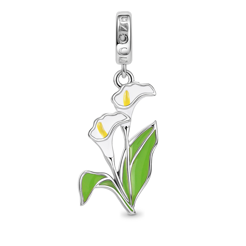 Calla Lily Flower Pendant Dangle Charm 925 Sterling Silver with Multicolor Enamel_1