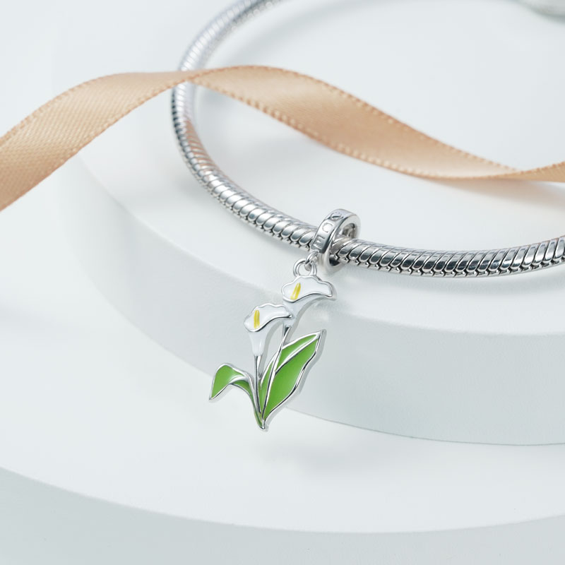 Calla Lily Flower Pendant Dangle Charm 925 Sterling Silver with Multicolor Enamel_2