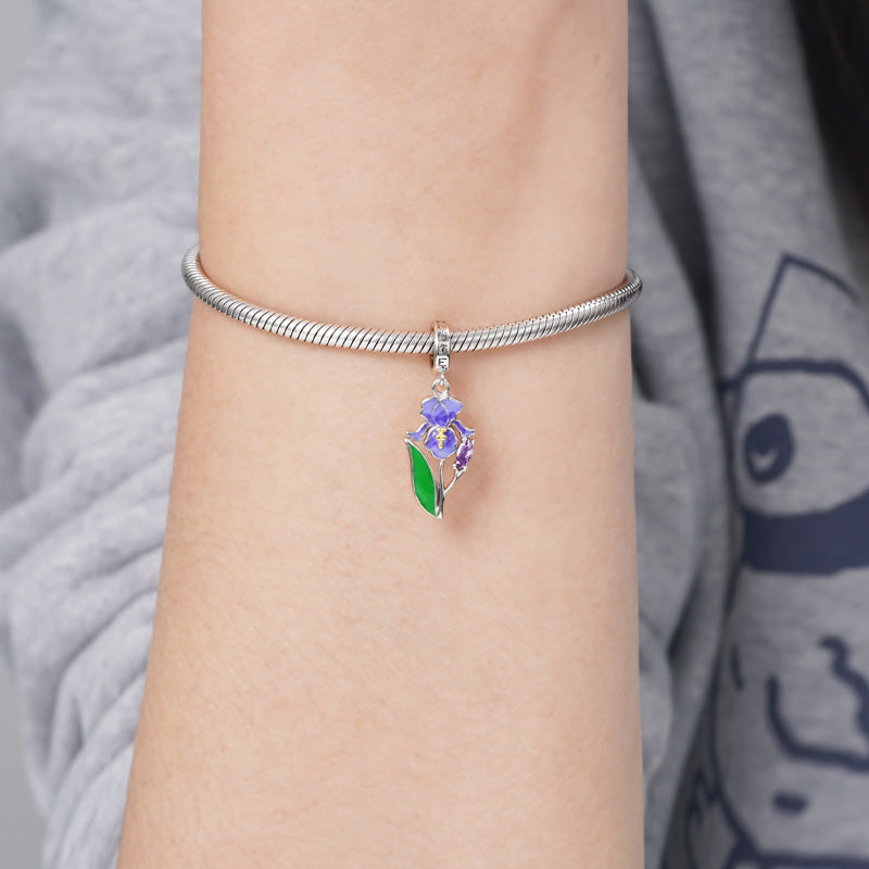 Purple Iris Flower Pendant Dangle Charm 925 Sterling Silver_4