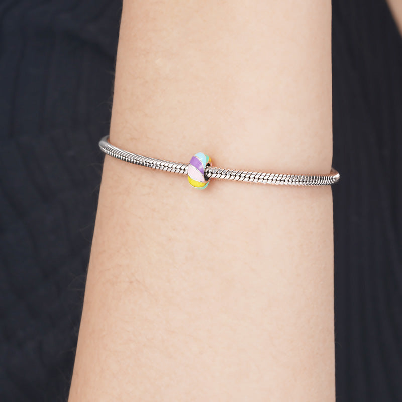 Rainbow Stopper for Charm Bracelets 925 Sterling Silver with Colorful Enamels_3