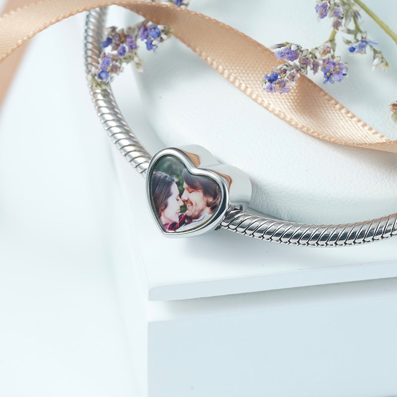 Rose Lover Personalized Photo Charm Bead 925 Sterling Silver with Red Enamels_2