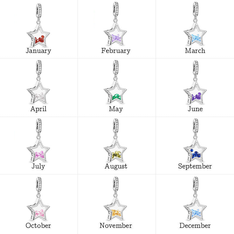 Star-shaped Birthstone Pendant Dangle Charm 925 Sterling Silver_4