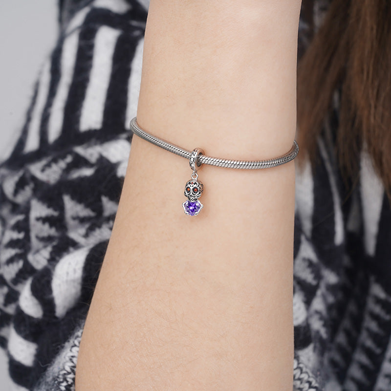 Skull Embraces Heart Gemstone Pendant Dangle Charm 925 Sterling Silver_3