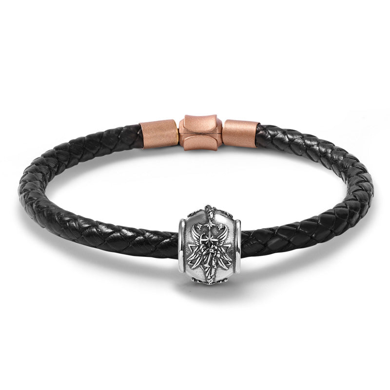 Luck Fairy Vintage Bead S925 Sterling Silver with Gift Copper Black Leather Men's Bracelet Jewelry for Men_1