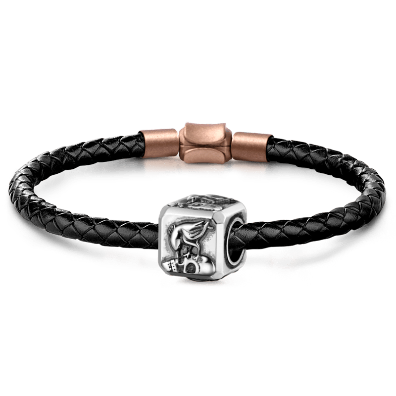 Raven & Skeleton Vintage Bead S925 Sterling Silver with Gift Copper Black Leather Men's Bracelet Jewelry for Men_1
