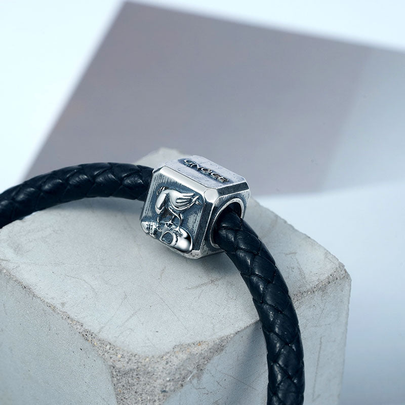 Raven & Skeleton Vintage Bead S925 Sterling Silver with Gift Copper Black Leather Men's Bracelet Jewelry for Men_4