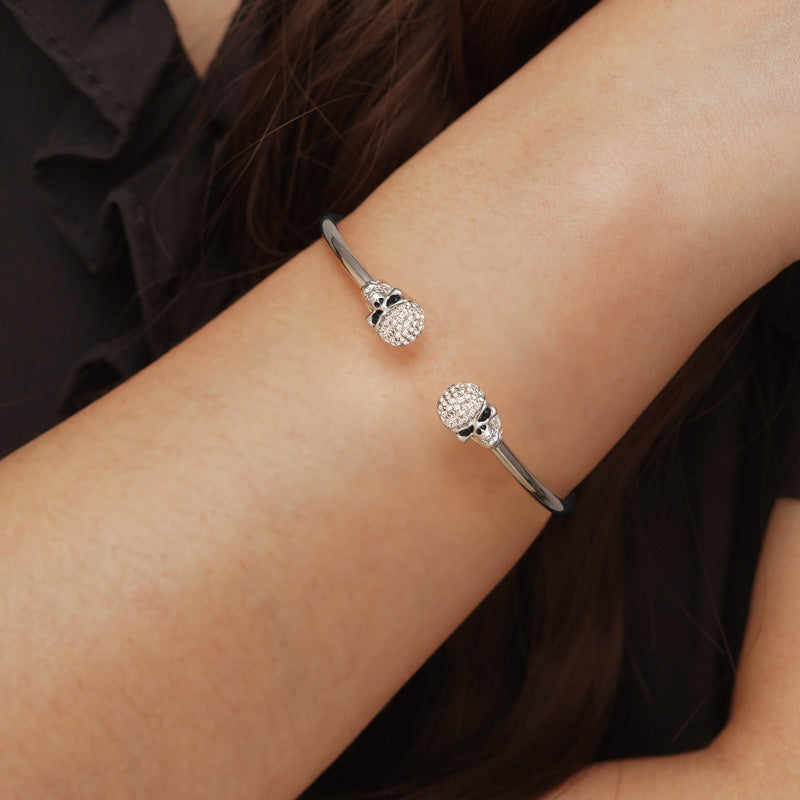 Gnoce Sparkling Skull Open Removable Bangle Bracelet_4