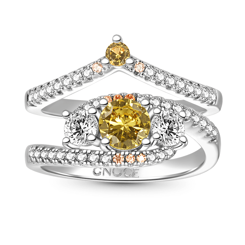 Gnoce Sparkle Yellow Round-cut Wishbone Stackable Ring Set_1
