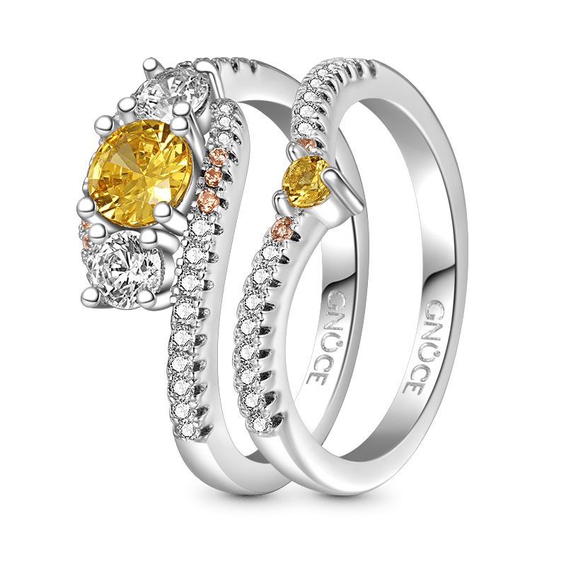 Gnoce Sparkle Yellow Round-cut Wishbone Stackable Ring Set_3