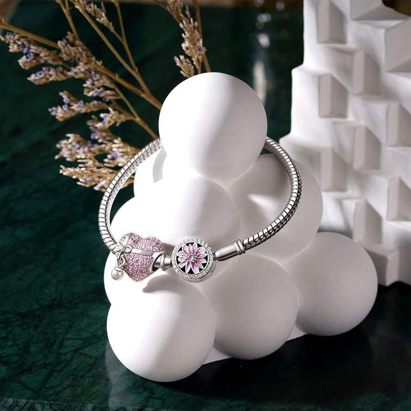 Gnoce Pink Daisy Basic Snake Chain Bracelet_3