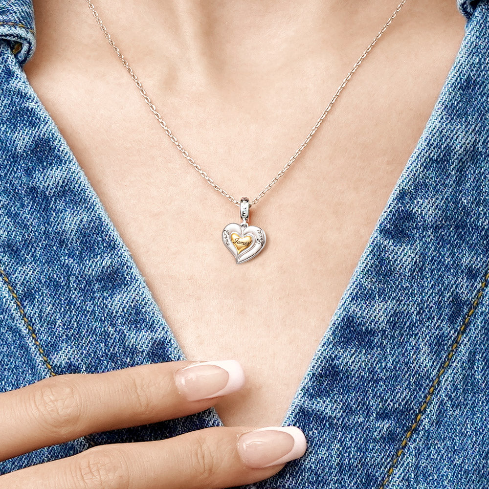Gnoce Family Love Heart Engravable Pendant Dangle Charm_8