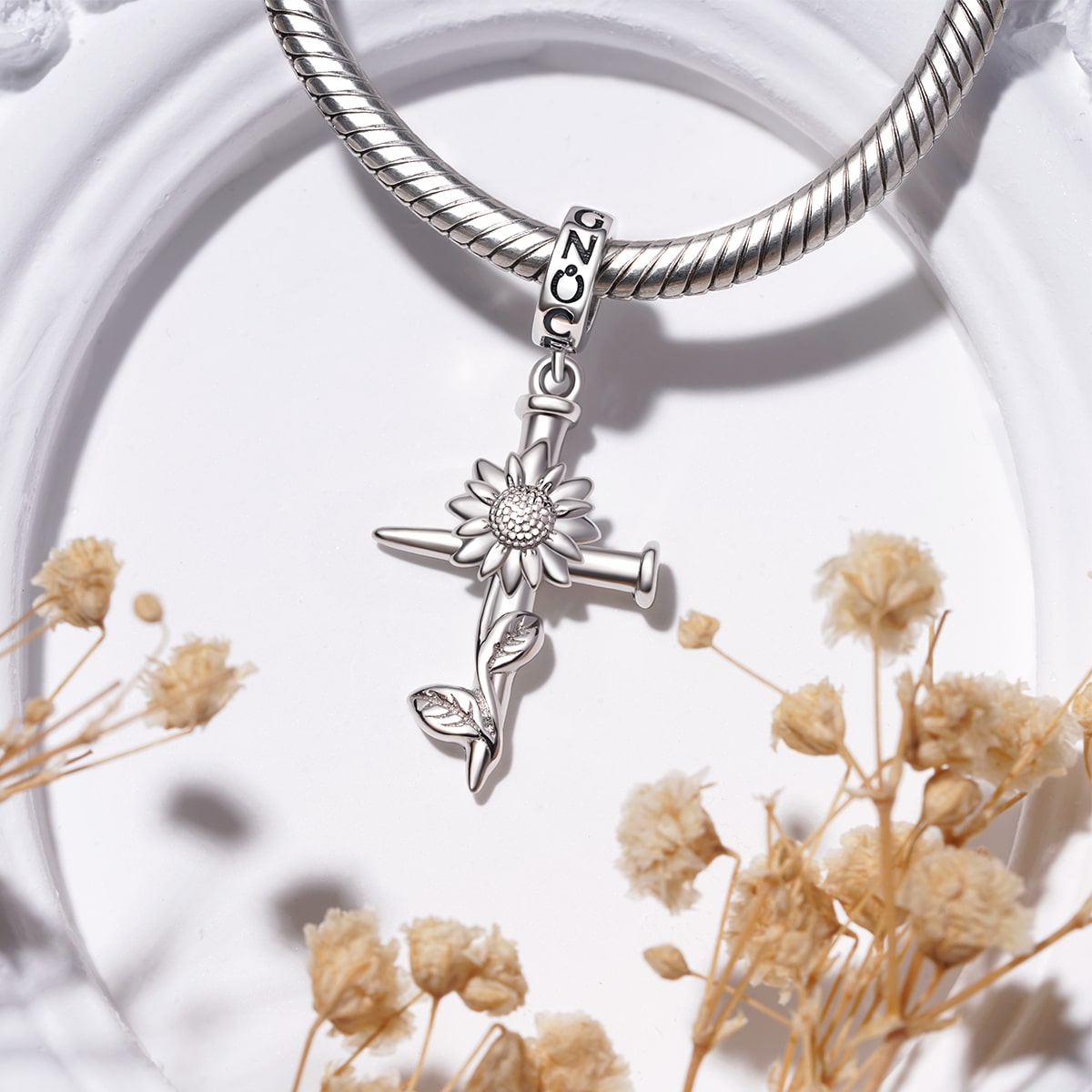 Gnoce Sunflower Nail Cross Pendant Dangle Charm_3