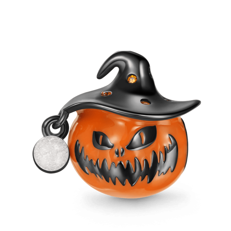Gnoce Glow-in-the-Dark Pumpkin Wearing a Wizard Hat Charm_2