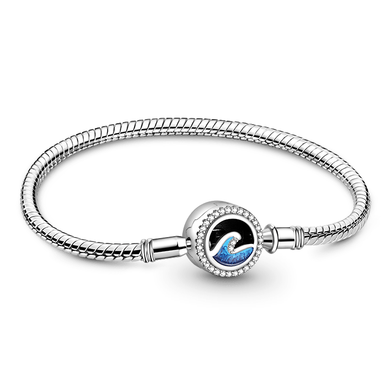 Gnoce Blue Ocean Waves Engravable Snake Chain Bracelet_1