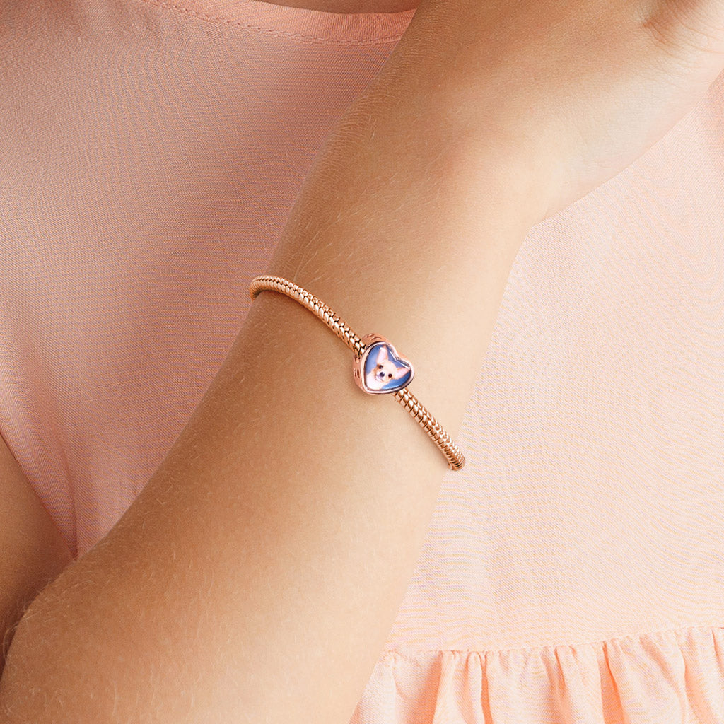 Gnoce " Paw Print and Bone of My Dog "High Polished Sterling Silver Plated with Rose Gold Cut Pug Dog Paw Print Hollow Hearts Photo Charms_3