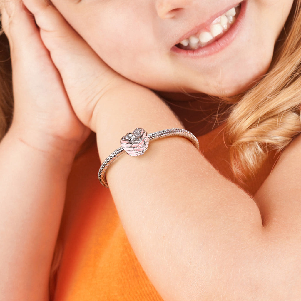 Gnoce "Sleeping Baby Wrapped in Angel Wings" Baby Charm Pink Wings Silver for mothers_4