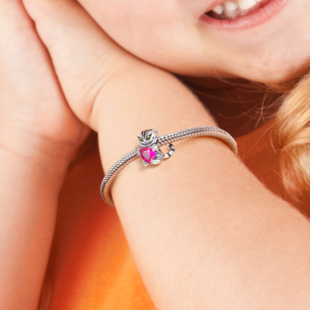 Cheshire Cat Embraces Heart Gemstone Charm Bead 925 Sterling Silver Black Plated_5