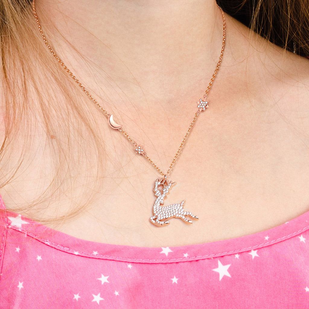 Elk Necklace Sterling Silver 18k Rose Gold Plated Paved with Stones_5