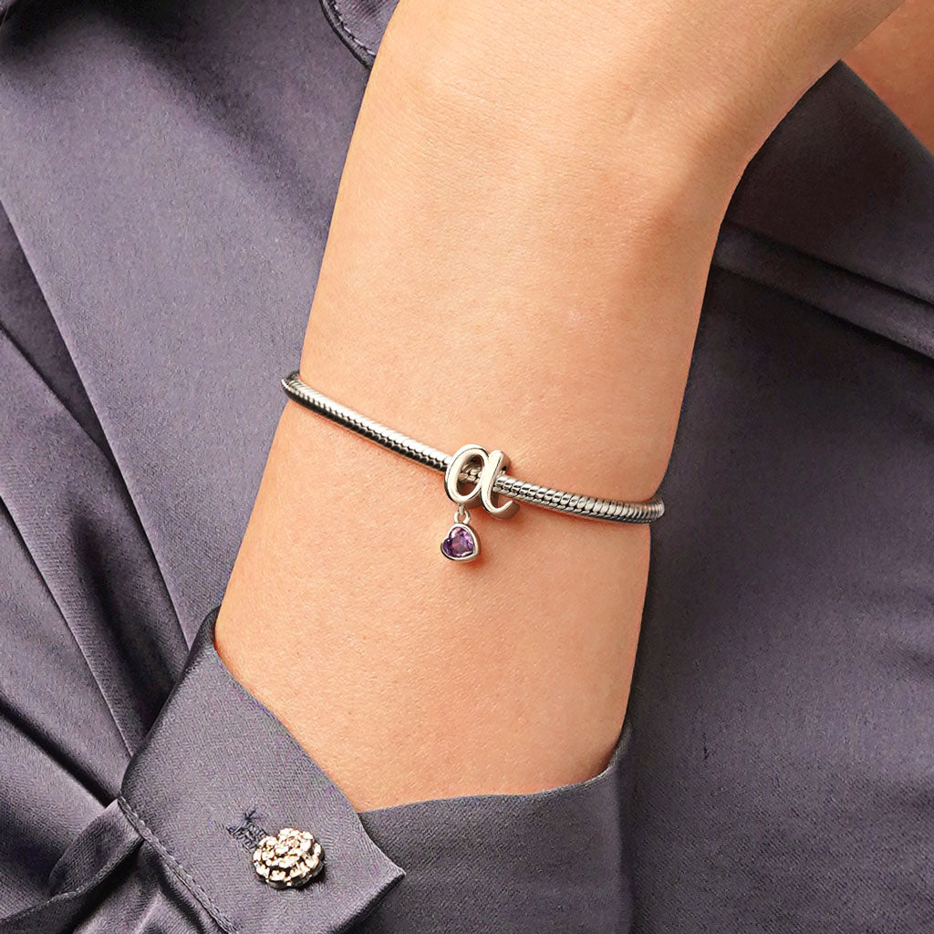 Gnoce Personalized Lowercase Letter Heart Birthstone Charm_7