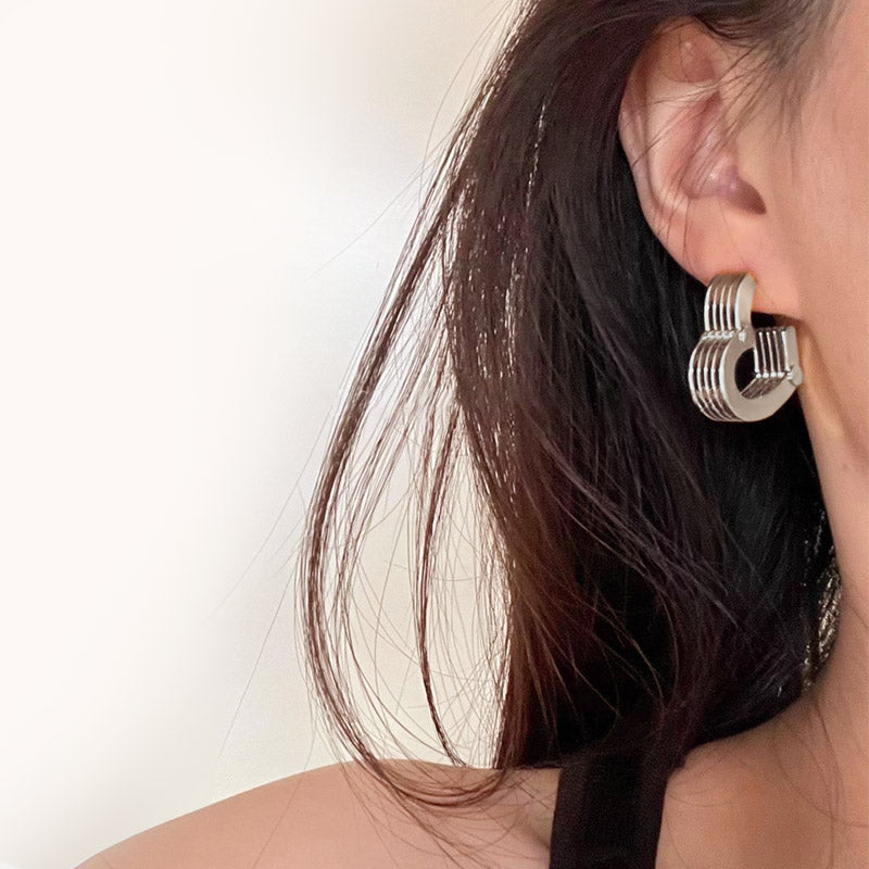 Gnoce Silver Multi-layer Heart Ear Clips_3