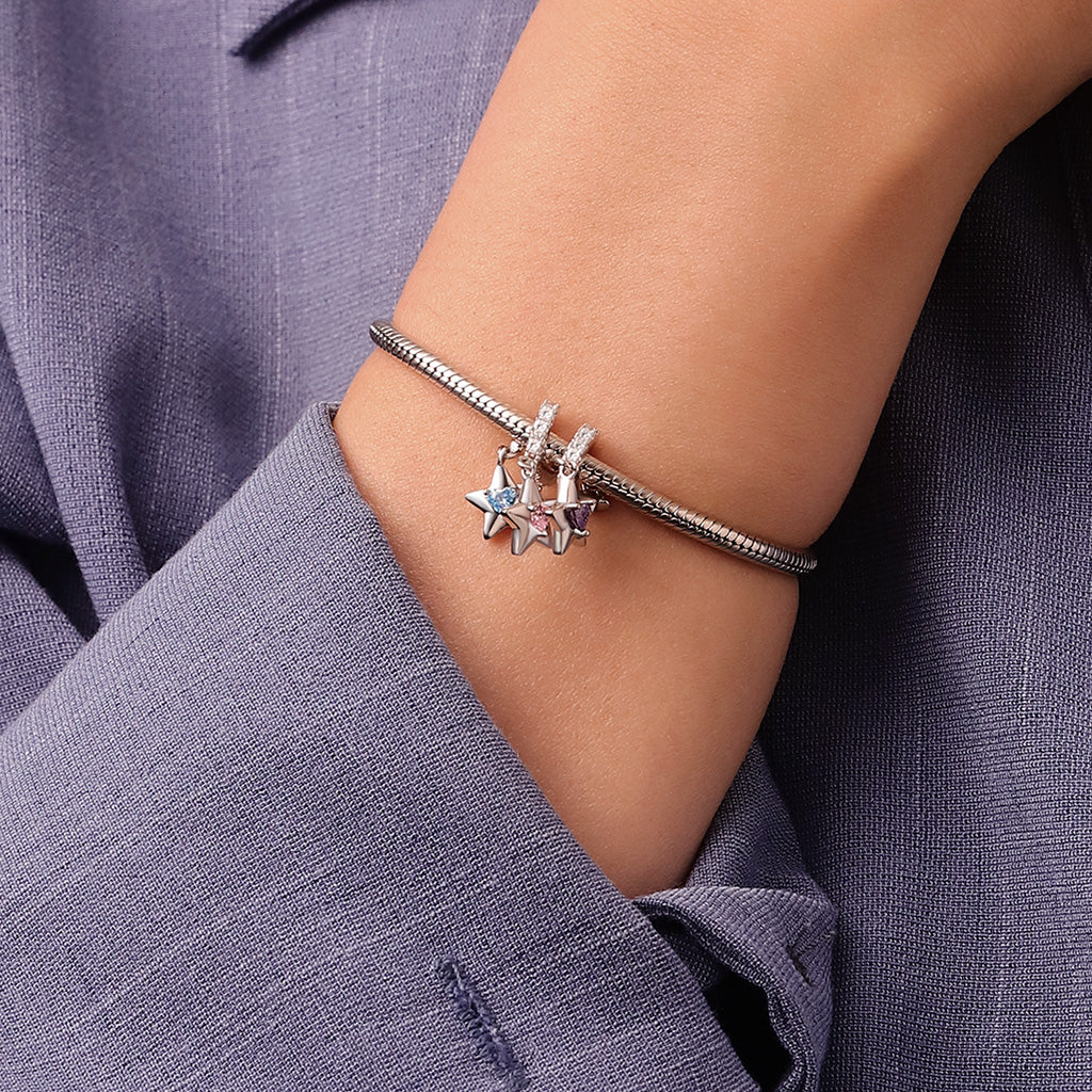 Gnoce Engravable Stars Three Birthstone Pendant Dangle Charm_7