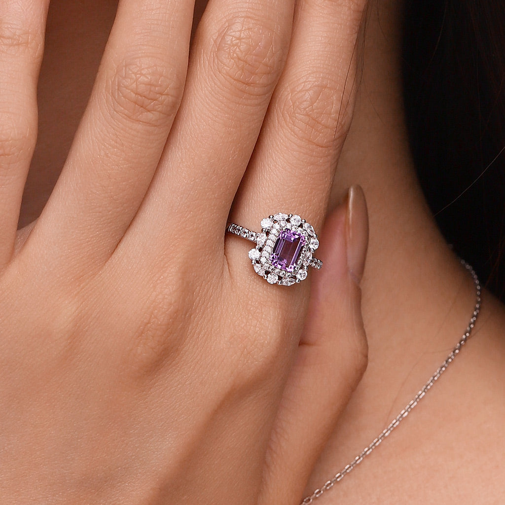 Gnoce Adjustable Square-cut Amethyst Promise Ring_5