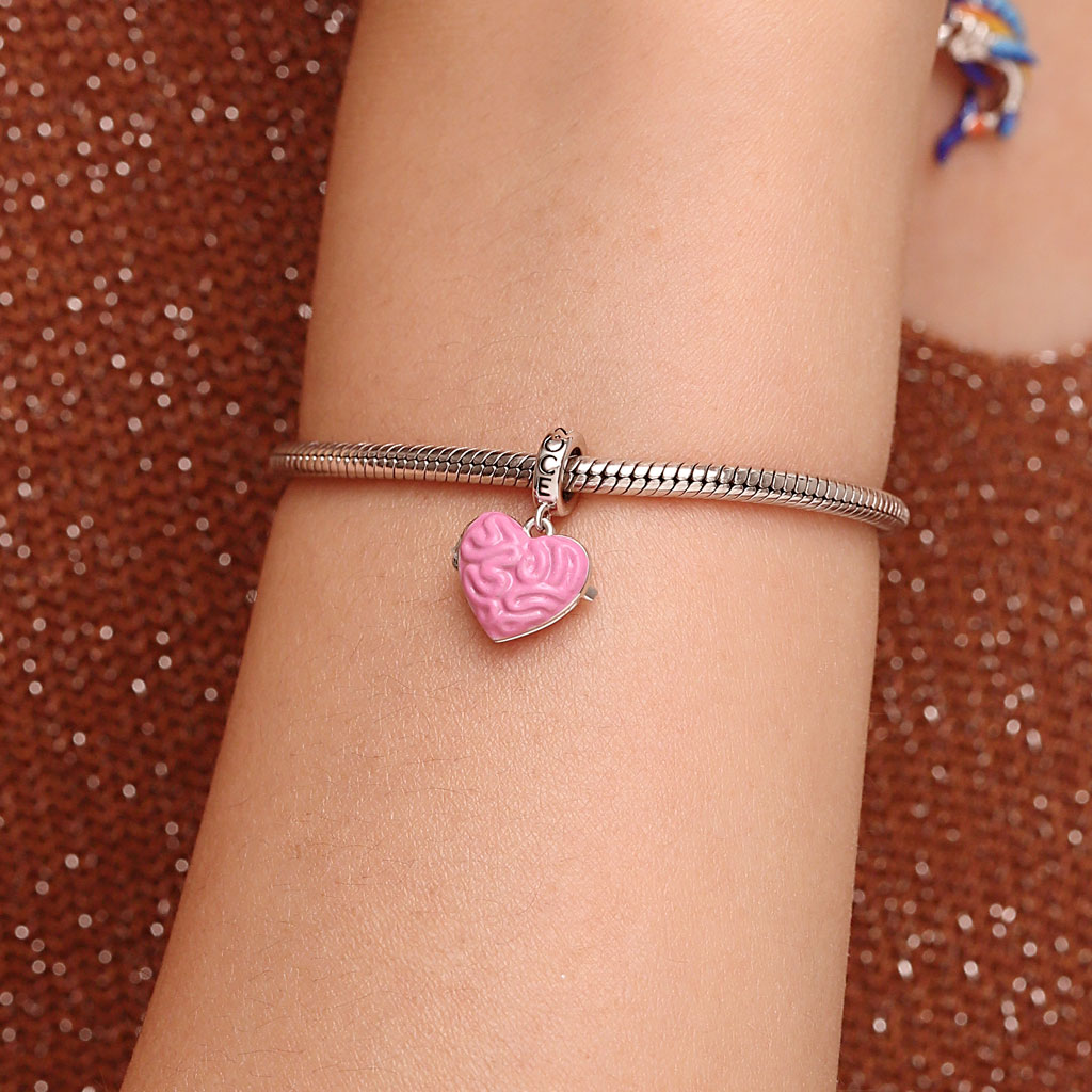 Gnoce Engravable Pink Heart-shape Brain Pendant Dangle Charm_7