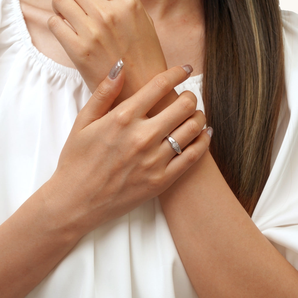 Gnoce White CZ Northern Star Birthstone Band Ring_6