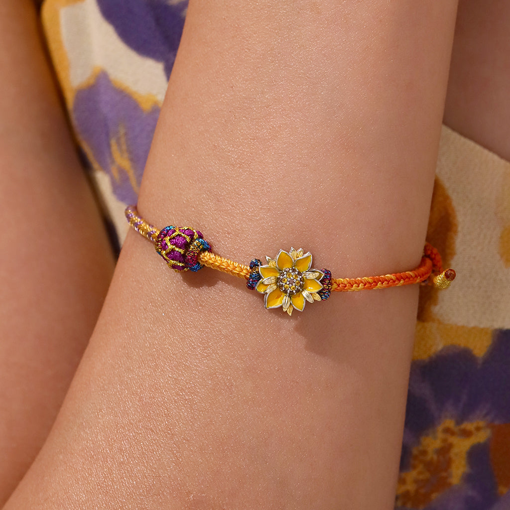 Gnoce Nine Purple Fire Dragon Tai Sui Red Hand-woven Bracelet with Sunflower Charm_5