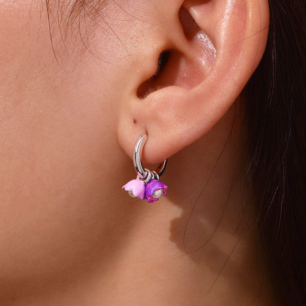 Gnoce Purple Tulip Pearl Stamen Hoop Earrings_5