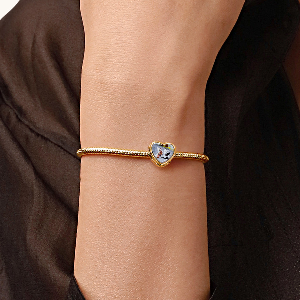 Gnoce 'When Cat Fall in Love with Fish' 18K Gold Plated Heart Cute Cat Photo Charm_3