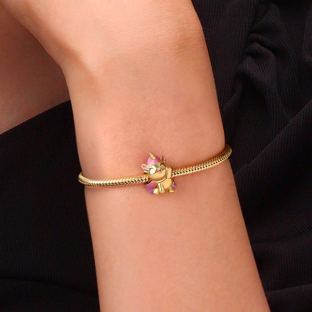 Gnoce 18K Gold Plated Gradient Pink Cute Unicorn Charm_5