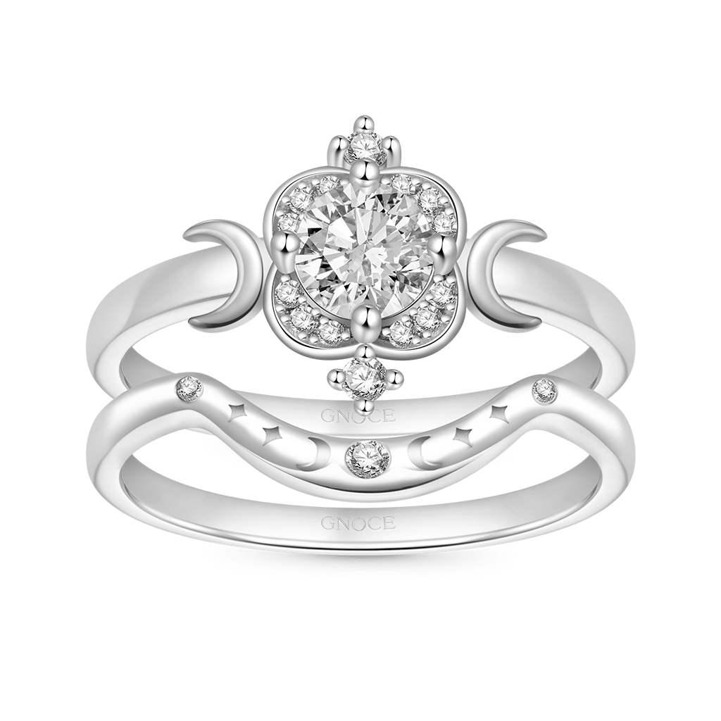 Gnoce Moon and Star White Zircon Stackable Rings_1