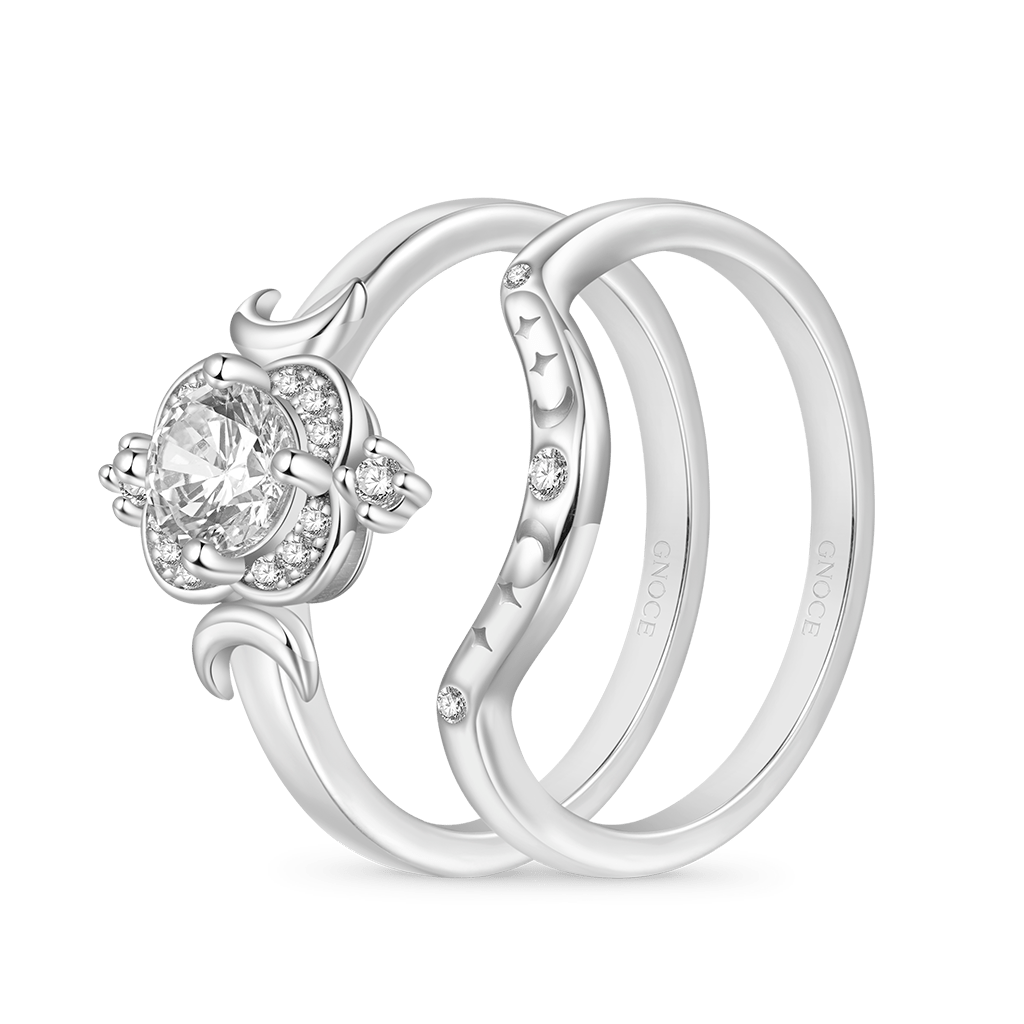 Gnoce Moon and Star White Zircon Stackable Rings_2