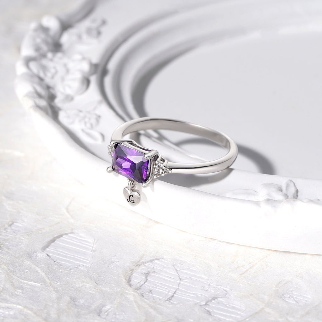 Gnoce Dainty Purple Baguette Statement Personalized Ring_4