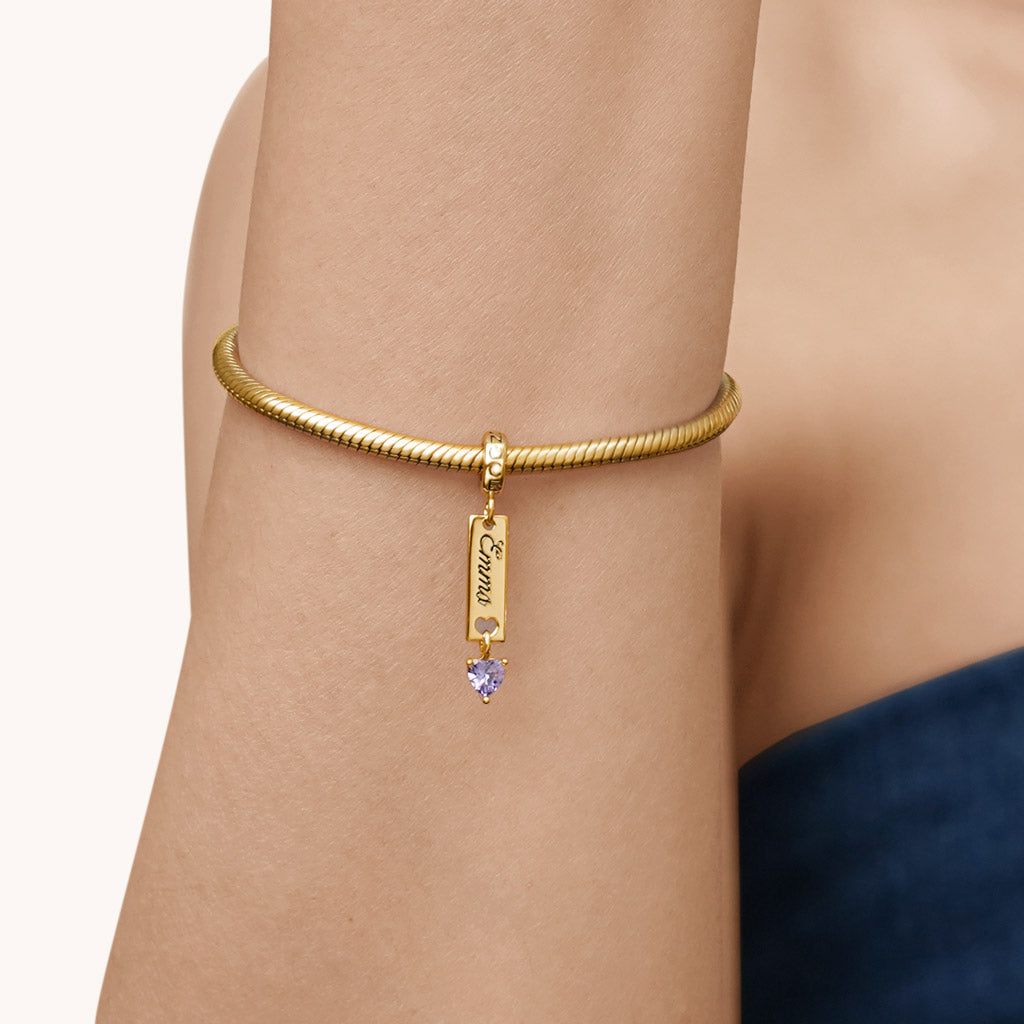 Gnoce Classic 18k Gold Plated Bar Heart Birthstone Engravable Pendant Dangle Charm_7