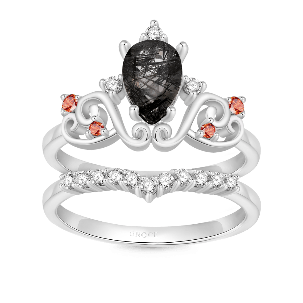 Gnoce Pear Black Rutilated Quartz Stackable Rings_1