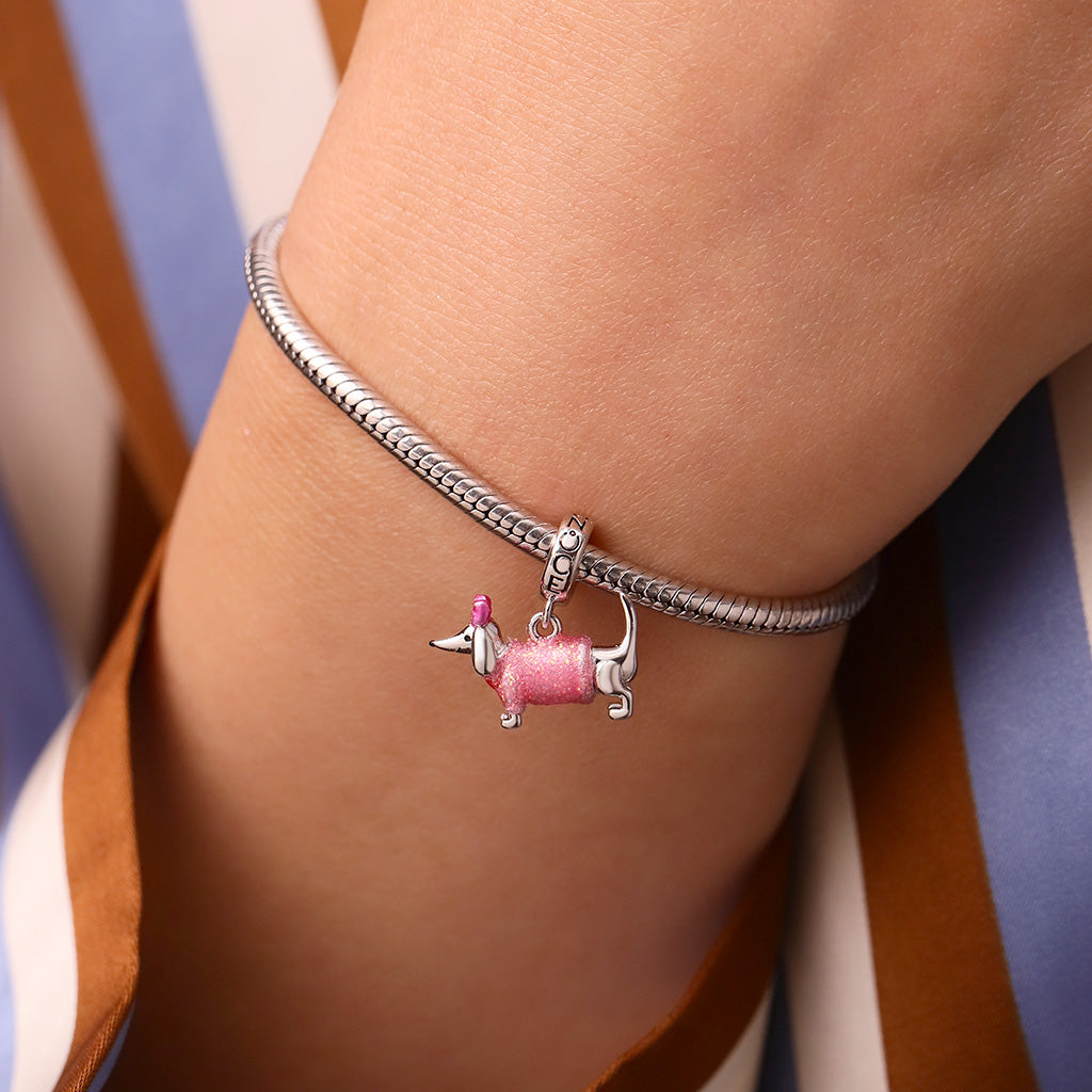 Gnoce Valentine's Day Pink Dachshund Glow-in-the-Dark Pendant Dangle Charm_6