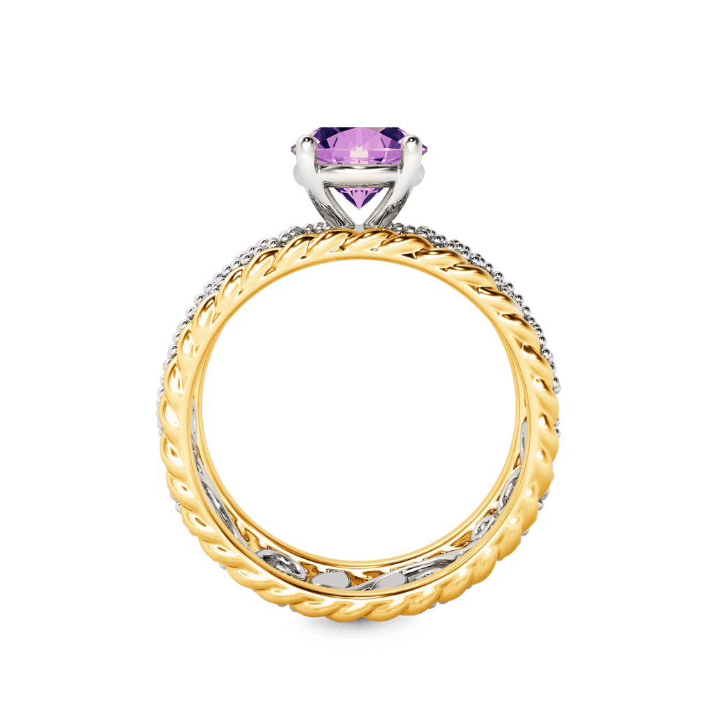 Gnoce Round Gemstone Twisted Rope Vintage Birthstone Band Ring_3