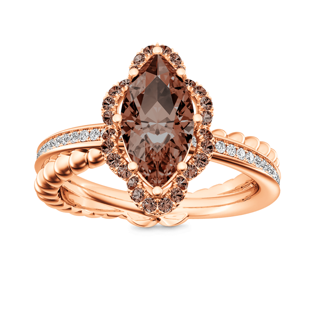 Gnoce Vintage Brown Marquise-Cut Halo Engagement Ring 18K Rose Gold Plating_1