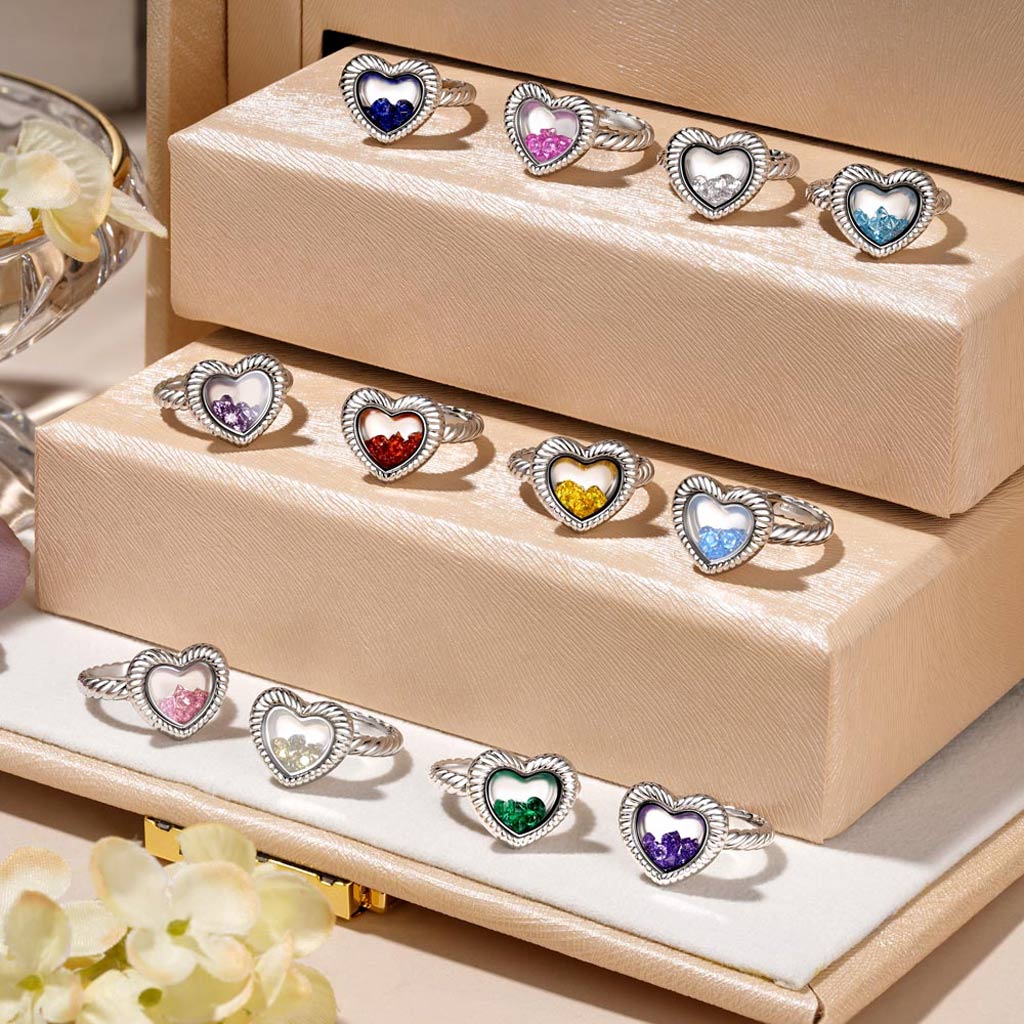 Gnoce Love Heart Confetti Shaker Birthstones Fashion Ring_5