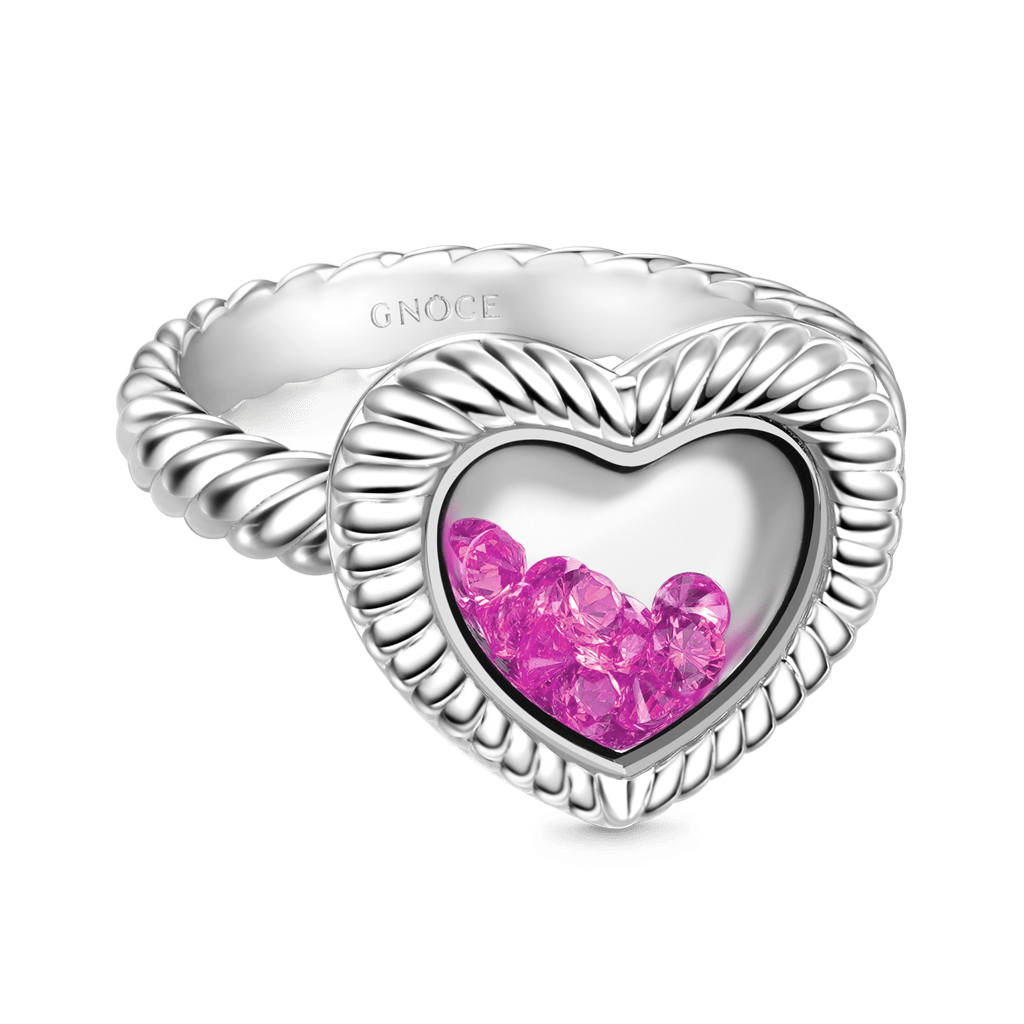 Gnoce Love Heart Confetti Shaker Birthstones Fashion Ring_2
