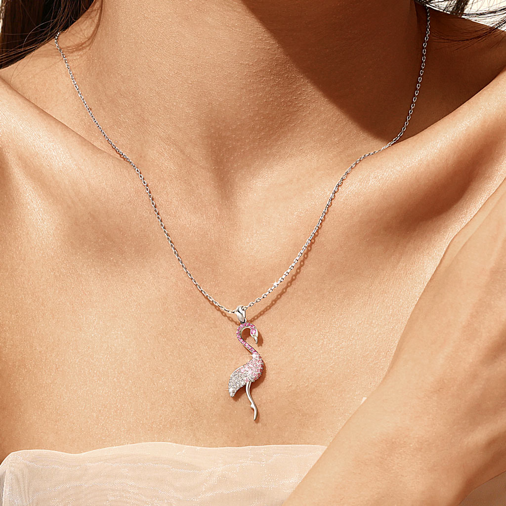 Gnoce Gradient Pink Flamingo Pave Pendant Necklace_7